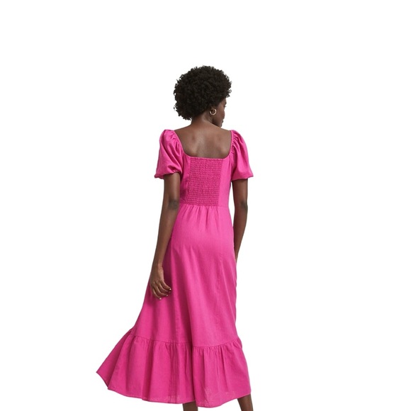 Short Puffy-Sleeve Square-Neck Linen Dress | Pink / Rose Violet | Size 14 | NWOT - Picture 3 of 14